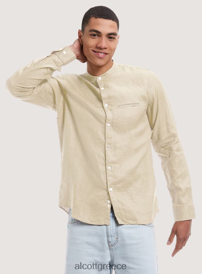 είδη ένδυσης Alcott camicia 100% lino collo coreano az3 γαλάζιο φως άνδρες RRJDJ4857 - Image 2