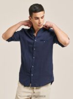 είδη ένδυσης Alcott camicia 100% lino collo coreano az3 γαλάζιο φως άνδρες RRJDJ4971 - Image 2