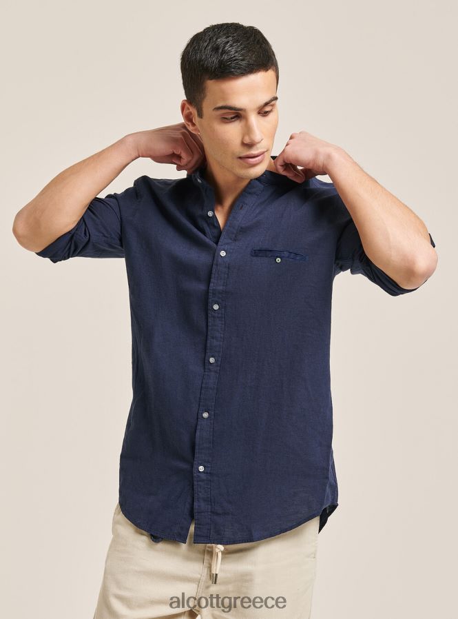 είδη ένδυσης Alcott camicia 100% lino collo coreano az3 γαλάζιο φως άνδρες RRJDJ4971 - Image 2