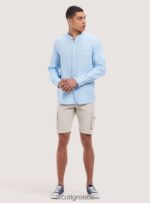 είδη ένδυσης Alcott camicia 100% lino collo coreano az3 γαλάζιο φως άνδρες RRJDJ41033 - Image 2