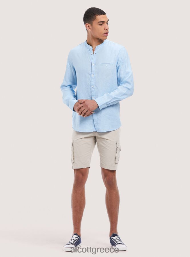 είδη ένδυσης Alcott camicia 100% lino collo coreano az3 γαλάζιο φως άνδρες RRJDJ41033 - Image 2
