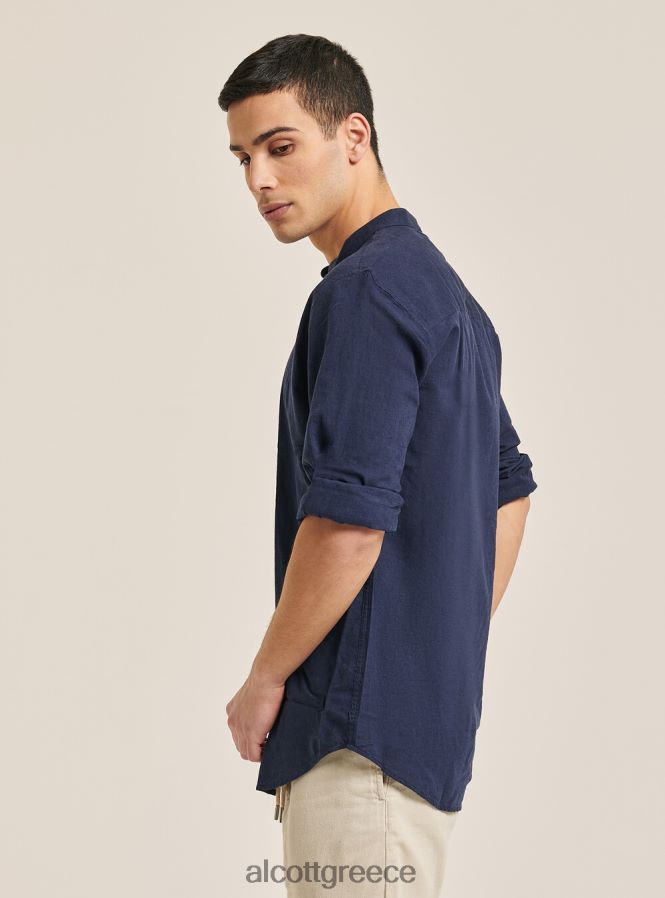 είδη ένδυσης Alcott camicia 100% lino collo coreano az3 γαλάζιο φως άνδρες RRJDJ4971 - Image 3