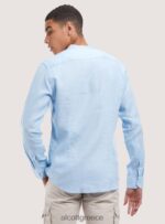 είδη ένδυσης Alcott camicia 100% lino collo coreano az3 γαλάζιο φως άνδρες RRJDJ41033 - Image 3