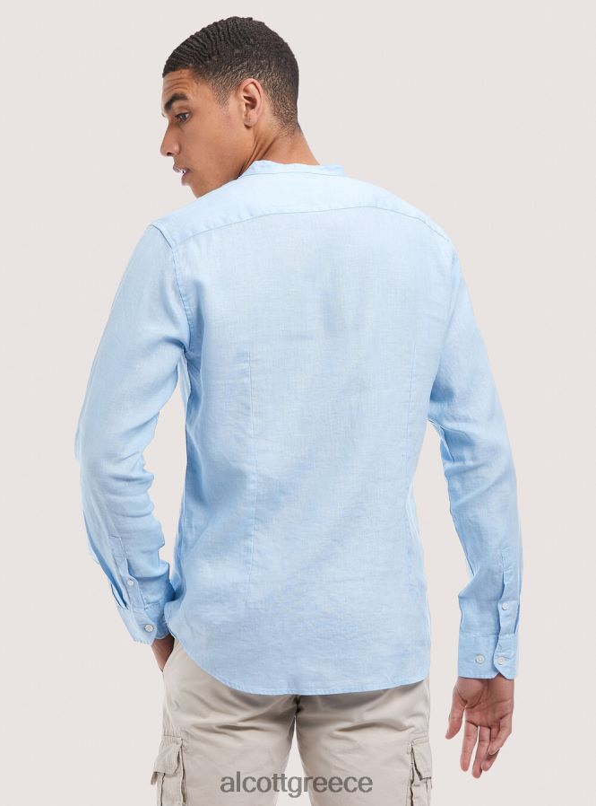 είδη ένδυσης Alcott camicia 100% lino collo coreano az3 γαλάζιο φως άνδρες RRJDJ41033 - Image 3