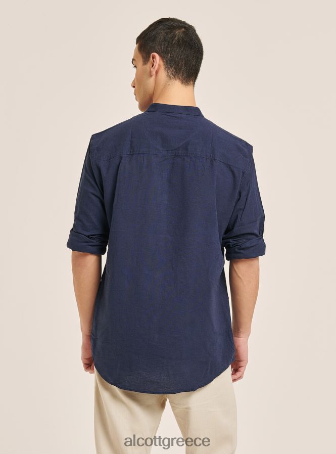 είδη ένδυσης Alcott camicia 100% lino collo coreano az3 γαλάζιο φως άνδρες RRJDJ4971 - Image 4