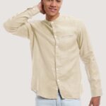 είδη ένδυσης Alcott camicia 100% lino collo coreano az3 γαλάζιο φως άνδρες RRJDJ4857