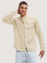 είδη ένδυσης Alcott camicia 100% lino collo coreano az3 γαλάζιο φως άνδρες RRJDJ4857