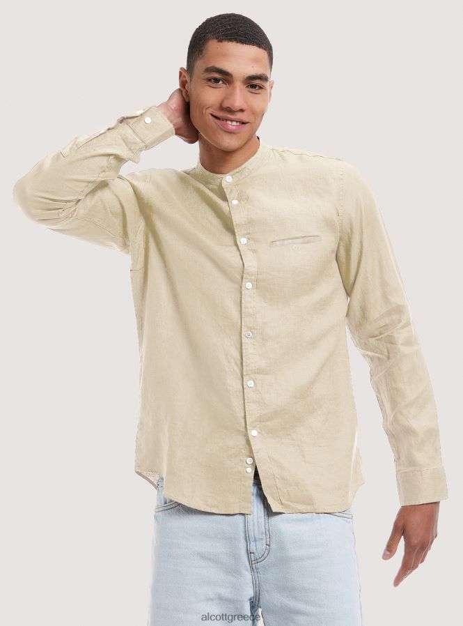 είδη ένδυσης Alcott camicia 100% lino collo coreano az3 γαλάζιο φως άνδρες RRJDJ4857 - Image 1
