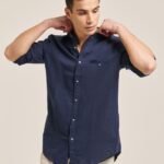 είδη ένδυσης Alcott camicia 100% lino collo coreano az3 γαλάζιο φως άνδρες RRJDJ4971