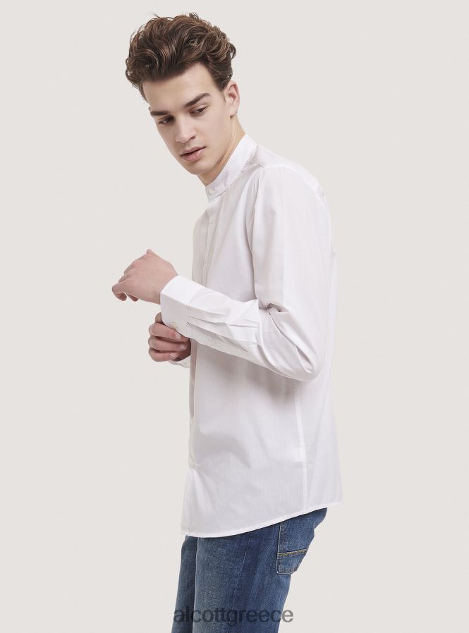είδη ένδυσης Alcott camicia a maniche lunghe con collo coreano άσπρο άνδρες RRJDJ41019 - Image 5