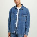 είδη ένδυσης Alcott camicia σε τζιν oversize con tasconi d006 γαλάζιο άνδρες RRJDJ4641