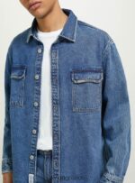 είδη ένδυσης Alcott camicia σε τζιν oversize con tasconi d006 γαλάζιο άνδρες RRJDJ4641 - Image 3