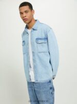 είδη ένδυσης Alcott camicia σε τζιν oversize con tasconi d006 γαλάζιο άνδρες RRJDJ4672 - Image 4