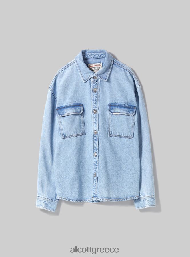 είδη ένδυσης Alcott camicia σε τζιν oversize con tasconi d006 γαλάζιο άνδρες RRJDJ4672 - Image 6
