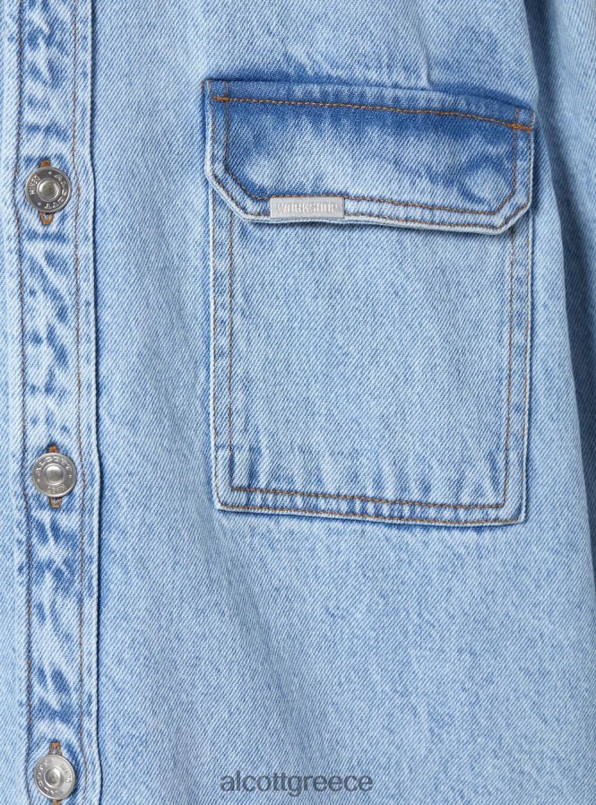 είδη ένδυσης Alcott camicia σε τζιν oversize con tasconi d006 γαλάζιο άνδρες RRJDJ4672 - Image 7