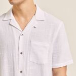 είδη ένδυσης Alcott camicia collo bowling in misto con taschino wh1 υπόλευκο άνδρες RRJDJ41090