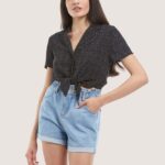 είδη ένδυσης Alcott camicia crop con nodo μαύρος γυναίκες RRJDJ4322