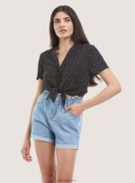 είδη ένδυσης Alcott camicia crop con nodo μαύρος γυναίκες RRJDJ4322