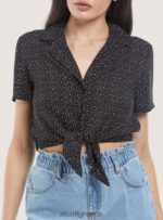 είδη ένδυσης Alcott camicia crop con nodo μαύρος γυναίκες RRJDJ4322 - Image 6