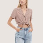 είδη ένδυσης Alcott camicia crop con nodo μαύρος γυναίκες RRJDJ4324