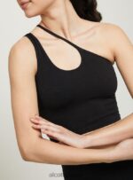 είδη ένδυσης Alcott ασύμμετρο cropped top bk1 μαύρο γυναίκες RRJDJ4247 - Image 3