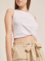 είδη ένδυσης Alcott βασικό cropped top tank με βαμβακερό κόμπο bk1 μαύρο γυναίκες RRJDJ4146 - Image 2