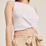 είδη ένδυσης Alcott βασικό cropped top tank με βαμβακερό κόμπο bk1 μαύρο γυναίκες RRJDJ4146