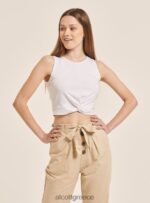 είδη ένδυσης Alcott βασικό cropped top tank με βαμβακερό κόμπο bk1 μαύρο γυναίκες RRJDJ4146 - Image 3