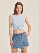 είδη ένδυσης Alcott βασικό cropped top tank με βαμβακερό κόμπο bk1 μαύρο γυναίκες RRJDJ4261 - Image 3
