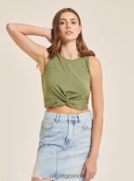 είδη ένδυσης Alcott βασικό cropped top tank με βαμβακερό κόμπο bk1 μαύρο γυναίκες RRJDJ4263 - Image 3
