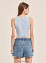 είδη ένδυσης Alcott βασικό cropped top tank με βαμβακερό κόμπο bk1 μαύρο γυναίκες RRJDJ4261 - Image 5
