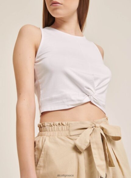 είδη ένδυσης Alcott βασικό cropped top tank με βαμβακερό κόμπο bk1 μαύρο γυναίκες RRJDJ4146