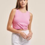 είδη ένδυσης Alcott βασικό cropped top tank με βαμβακερό κόμπο bk1 μαύρο γυναίκες RRJDJ4239