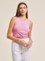 είδη ένδυσης Alcott βασικό cropped top tank με βαμβακερό κόμπο bk1 μαύρο γυναίκες RRJDJ4239