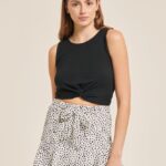 είδη ένδυσης Alcott βασικό cropped top tank με βαμβακερό κόμπο bk1 μαύρο γυναίκες RRJDJ4455