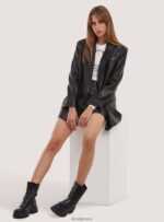 είδη ένδυσης Alcott Μπλέιζερ με διπλό στήθος oversize σε δερμάτινο αποτέλεσμα bk1 μαύρο γυναίκες RRJDJ4312