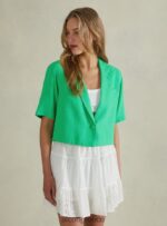 είδη ένδυσης Alcott cropped blazer από λινό μείγμα gn3 πράσινο φως γυναίκες RRJDJ4186 - Image 2