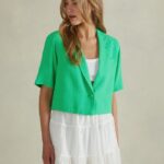 είδη ένδυσης Alcott cropped blazer από λινό μείγμα gn3 πράσινο φως γυναίκες RRJDJ4186