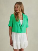 είδη ένδυσης Alcott cropped blazer από λινό μείγμα gn3 πράσινο φως γυναίκες RRJDJ4186