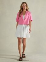 είδη ένδυσης Alcott cropped blazer από λινό μείγμα gn3 πράσινο φως γυναίκες RRJDJ4506 - Image 3