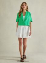 είδη ένδυσης Alcott cropped blazer από λινό μείγμα gn3 πράσινο φως γυναίκες RRJDJ4186 - Image 3