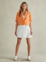 είδη ένδυσης Alcott cropped blazer από λινό μείγμα gn3 πράσινο φως γυναίκες RRJDJ4514 - Image 3