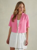 είδη ένδυσης Alcott cropped blazer από λινό μείγμα gn3 πράσινο φως γυναίκες RRJDJ4506 - Image 4