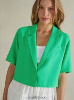 είδη ένδυσης Alcott cropped blazer από λινό μείγμα gn3 πράσινο φως γυναίκες RRJDJ4186 - Image 4