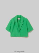 είδη ένδυσης Alcott cropped blazer από λινό μείγμα gn3 πράσινο φως γυναίκες RRJDJ4186 - Image 6