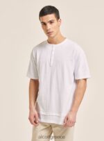 είδη ένδυσης Alcott T-shirt από λινό μείγμα με γιακά σεραπέ άσπρο άνδρες RRJDJ4599 - Image 2