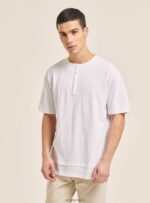 είδη ένδυσης Alcott T-shirt από λινό μείγμα με γιακά σεραπέ άσπρο άνδρες RRJDJ4599