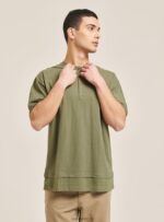 είδη ένδυσης Alcott T-shirt από λινό μείγμα με γιακά σεραπέ άσπρο άνδρες RRJDJ4813