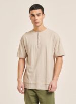 είδη ένδυσης Alcott T-shirt από λινό μείγμα με γιακά σεραπέ άσπρο άνδρες RRJDJ41053